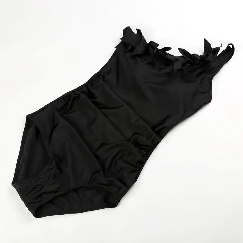 Sexy Black Lace One-Shoulder Monokini Basic Swimsuit