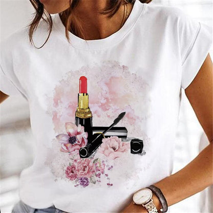 T-shirts Women Sweet Wine Print Girl 90s Cartoon Printing Clothes