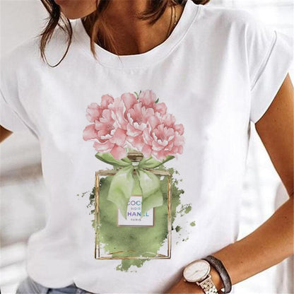 T-shirts Women Sweet Wine Print Girl 90s Cartoon Printing Clothes