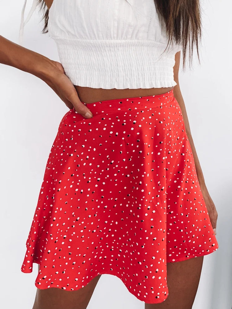 Boho Floral Print Party Skirt Summer New High Waist Pleated Skirt