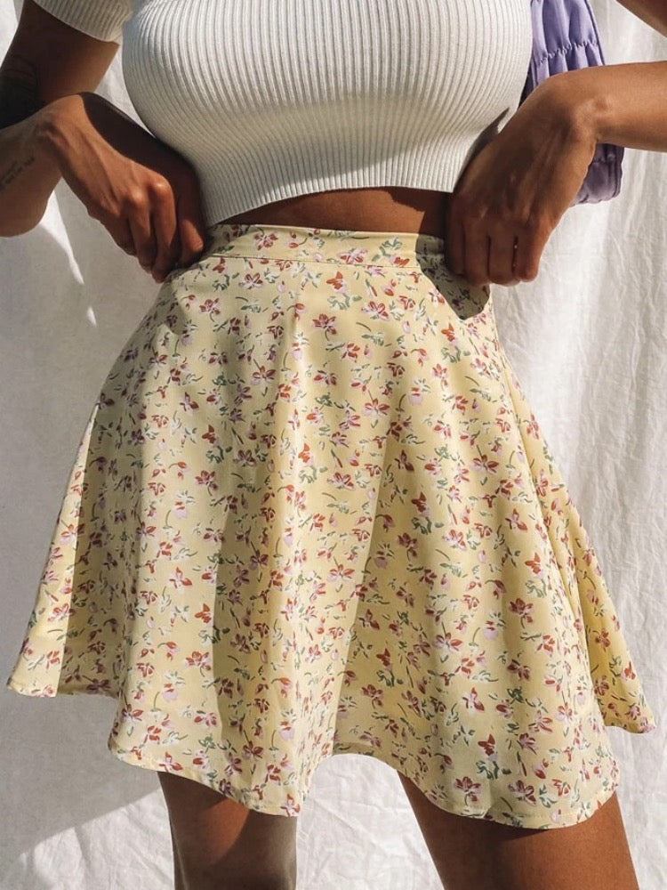 Boho Floral Print Party Skirt Summer New High Waist Pleated Skirt