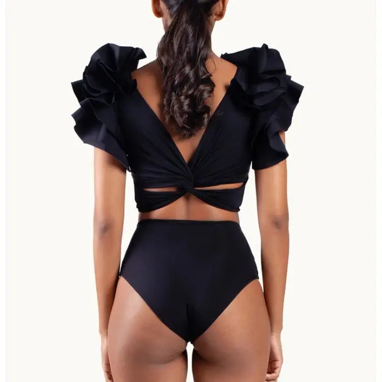 Printed Ruffle High Waist Bikini Basic Swimsuit