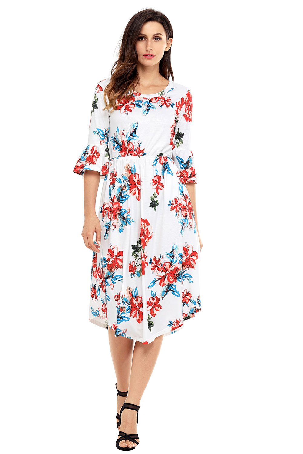 Find Me Floral Print Bell Sleeve Midi Dress