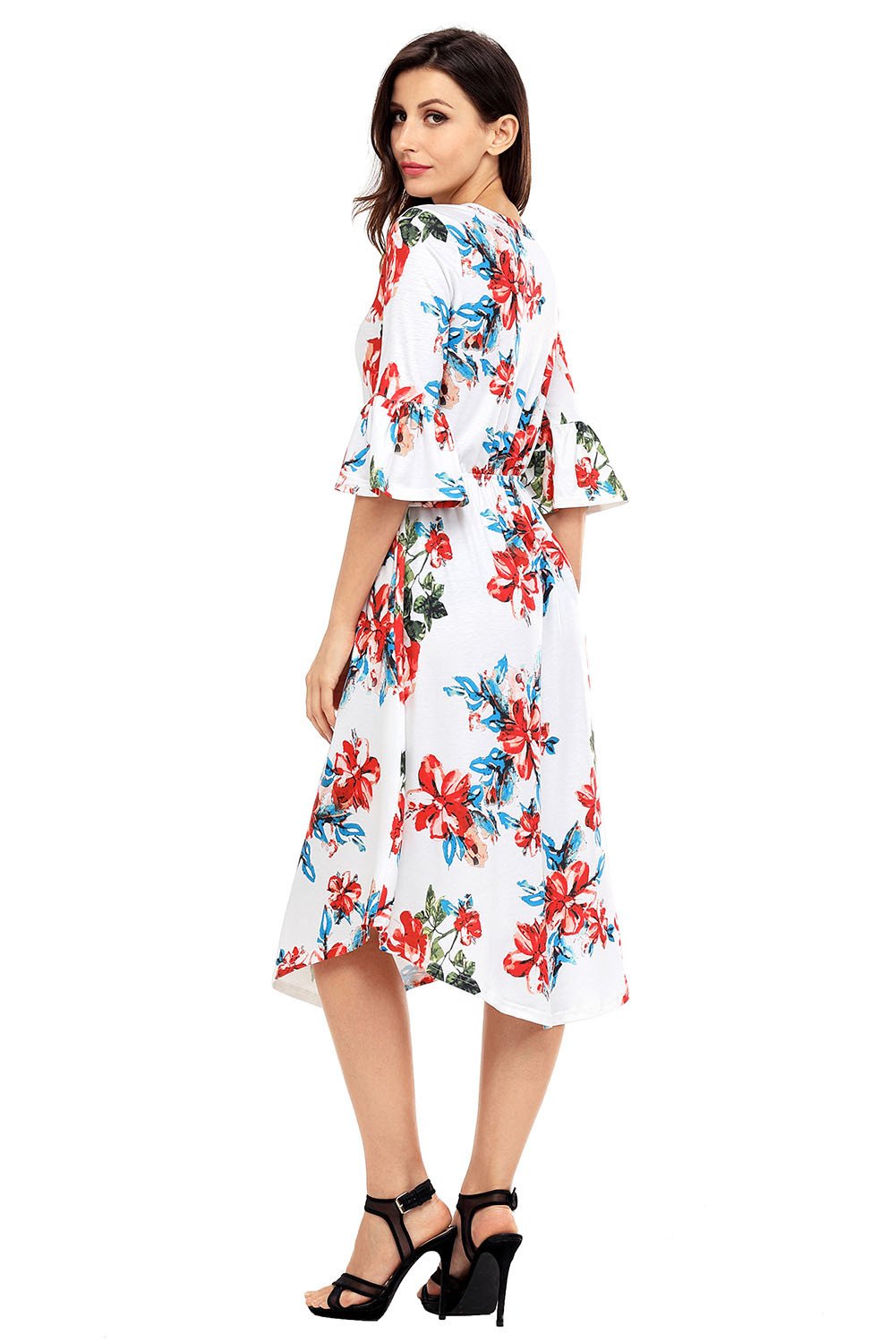 Find Me Floral Print Bell Sleeve Midi Dress
