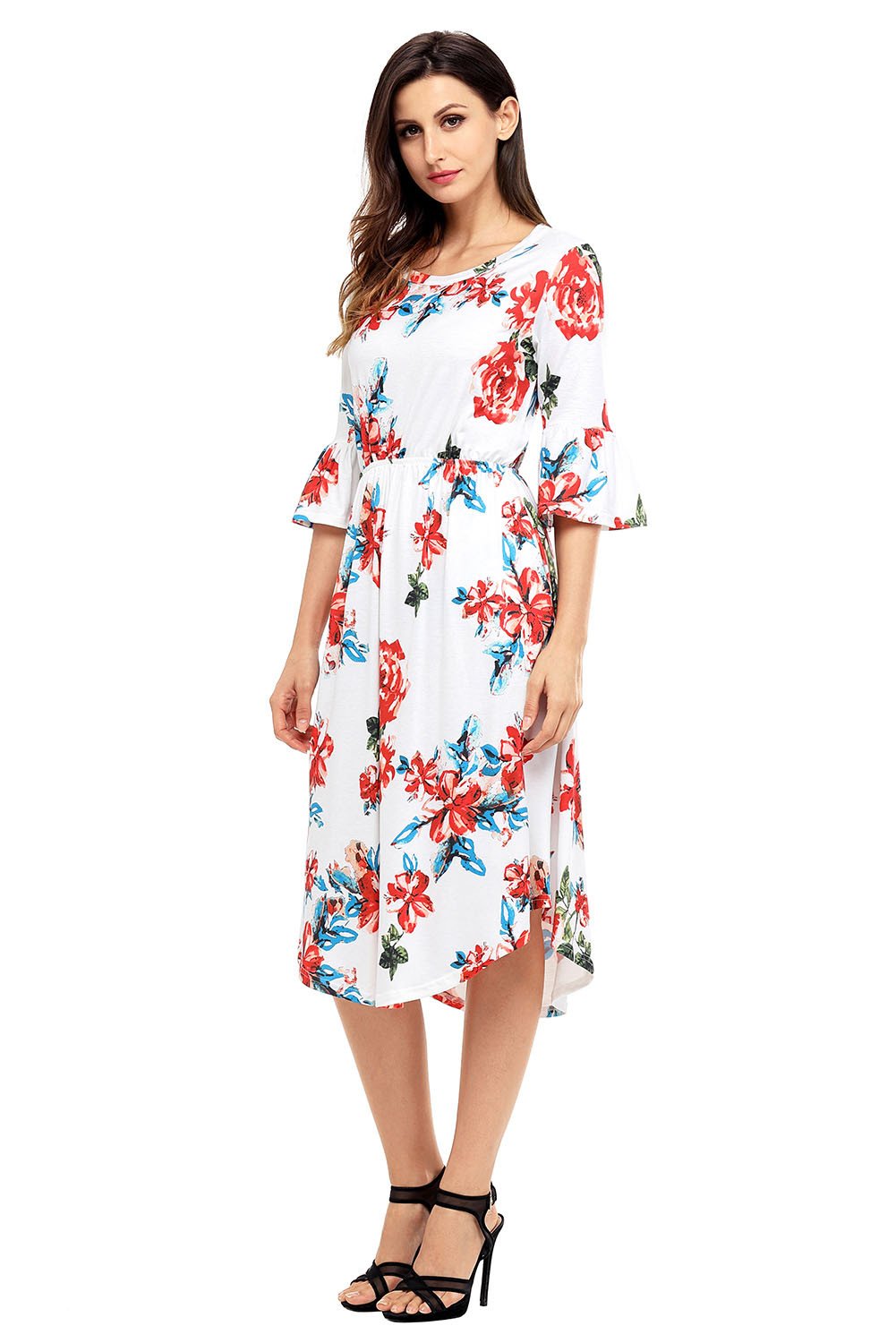 Find Me Floral Print Bell Sleeve Midi Dress
