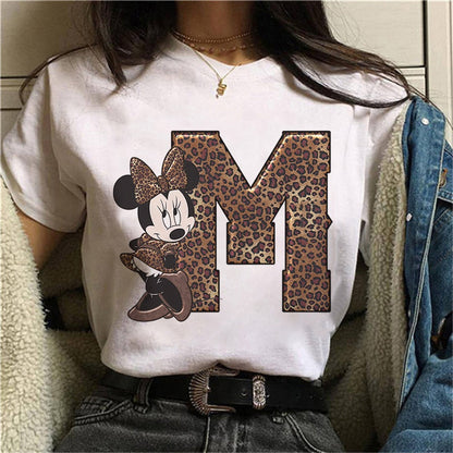 White Tshirts Minnie Mouse Font A B C D E F G Short Sleeve