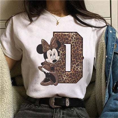 White Tshirts Minnie Mouse Font A B C D E F G Short Sleeve