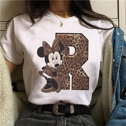 White Tshirts Minnie Mouse Font A B C D E F G Short Sleeve