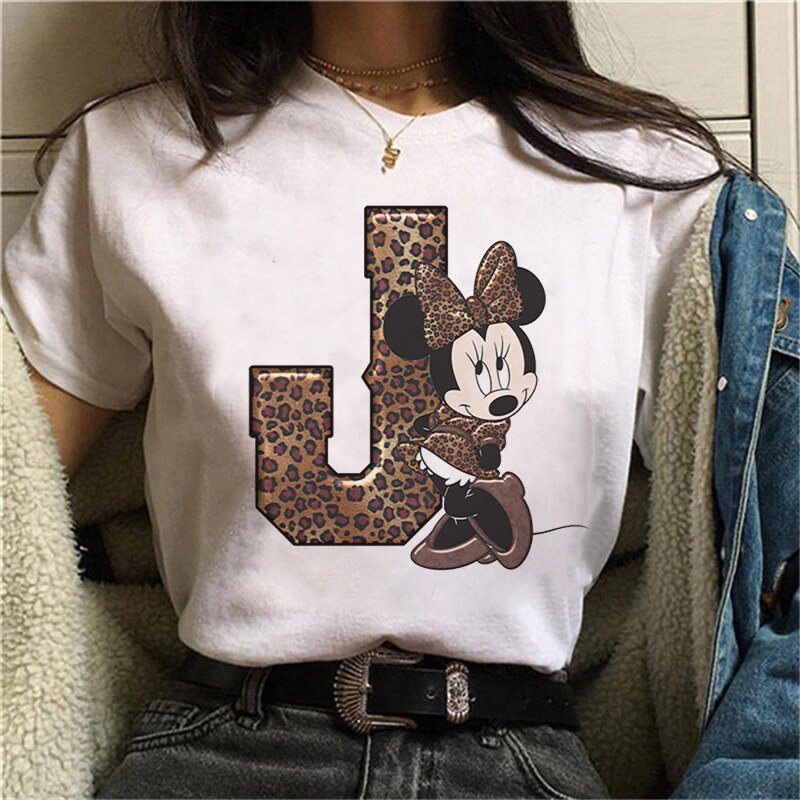 White Tshirts Minnie Mouse Font A B C D E F G Short Sleeve