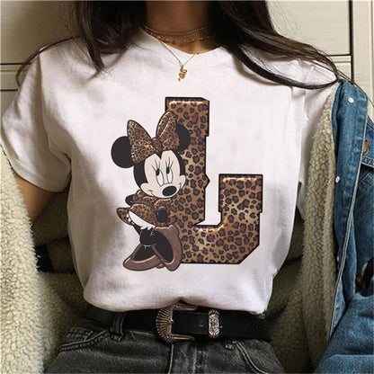 White Tshirts Minnie Mouse Font A B C D E F G Short Sleeve