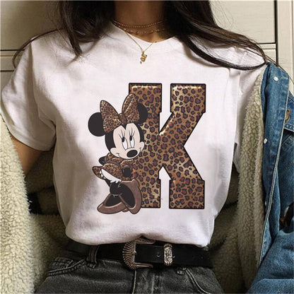 White Tshirts Minnie Mouse Font A B C D E F G Short Sleeve