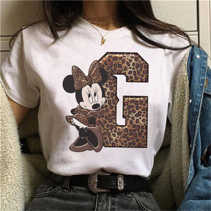 White Tshirts Minnie Mouse Font A B C D E F G Short Sleeve