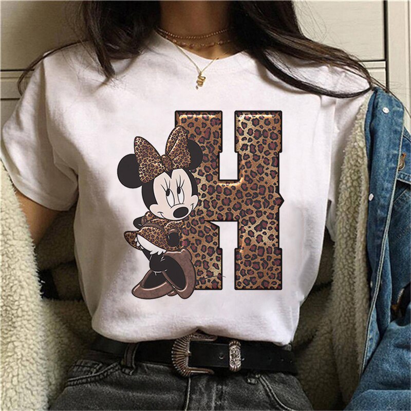 White Tshirts Minnie Mouse Font A B C D E F G Short Sleeve