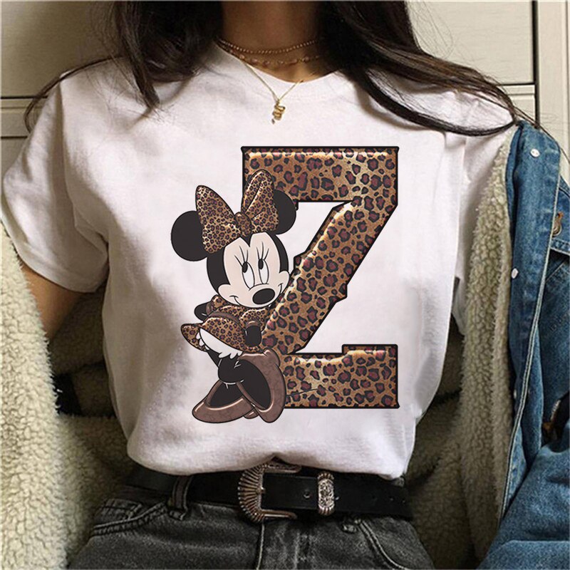 White Tshirts Minnie Mouse Font A B C D E F G Short Sleeve