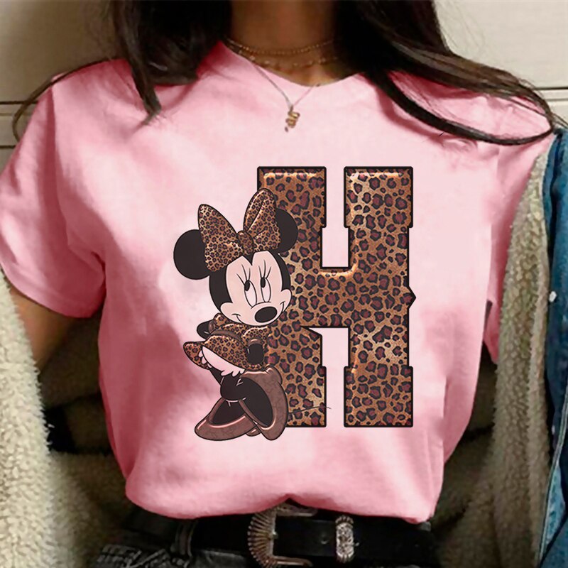 White Tshirts Minnie Mouse Font A B C D E F G Short Sleeve