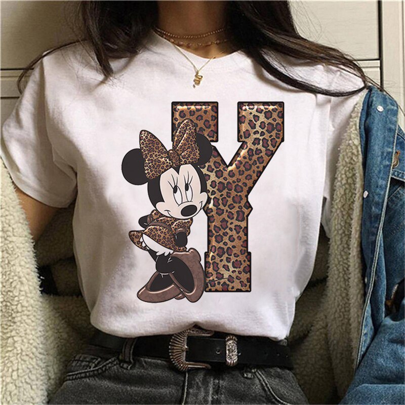 White Tshirts Minnie Mouse Font A B C D E F G Short Sleeve