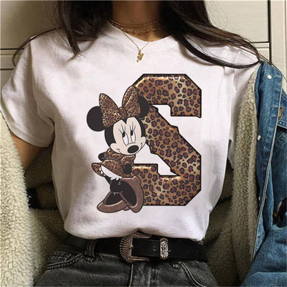 White Tshirts Minnie Mouse Font A B C D E F G Short Sleeve