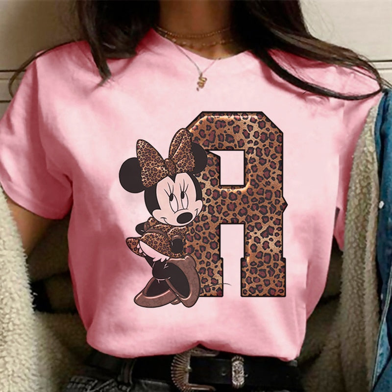 White Tshirts Minnie Mouse Font A B C D E F G Short Sleeve