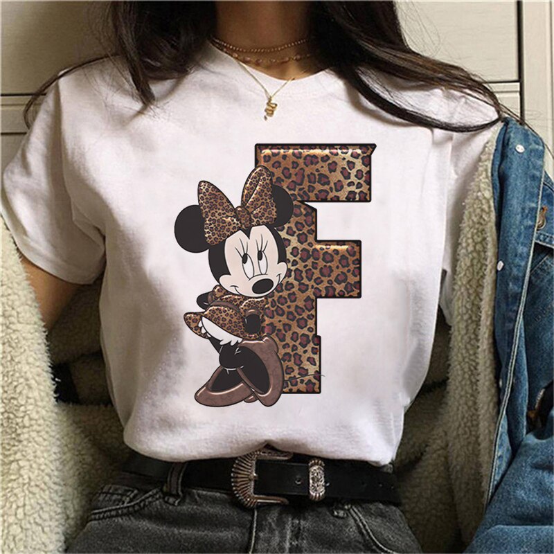 White Tshirts Minnie Mouse Font A B C D E F G Short Sleeve