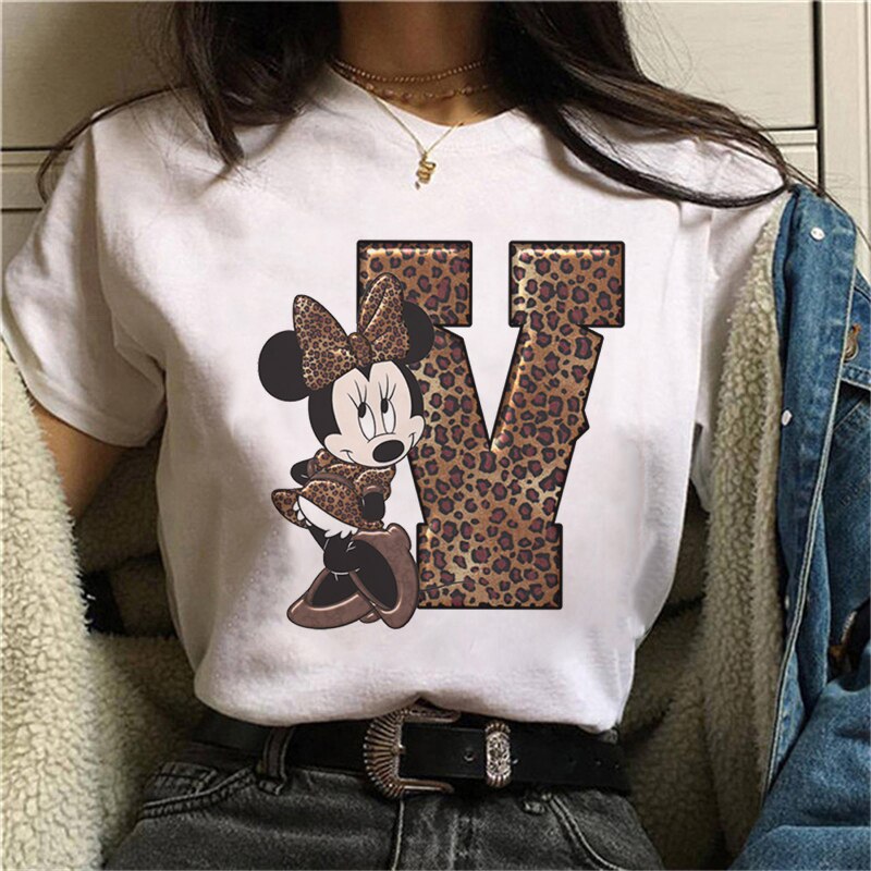 White Tshirts Minnie Mouse Font A B C D E F G Short Sleeve