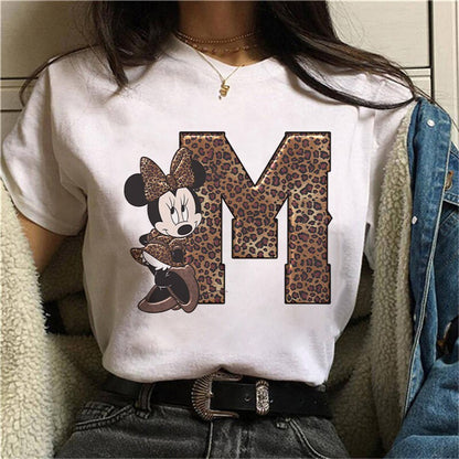 White Tshirts Minnie Mouse Font A B C D E F G Short Sleeve