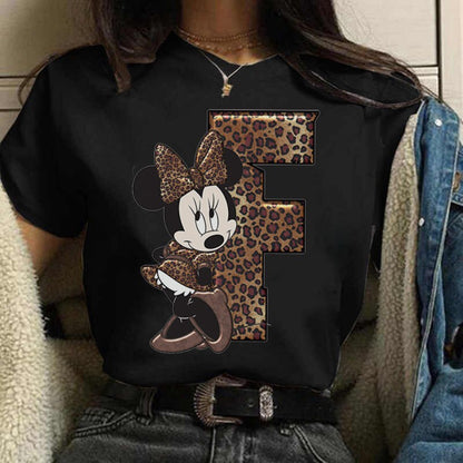 White Tshirts Minnie Mouse Font A B C D E F G Short Sleeve