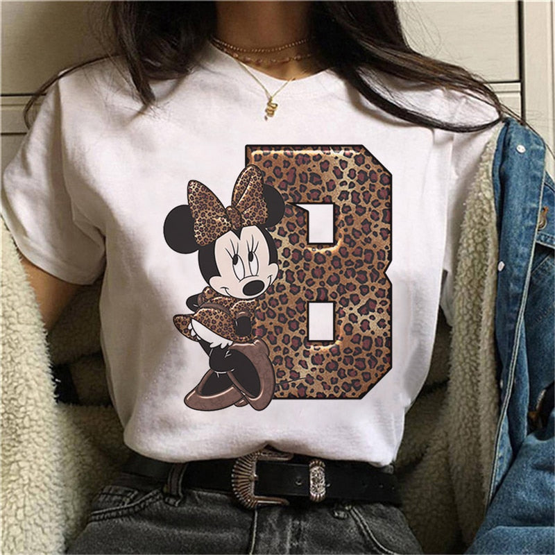 White Tshirts Minnie Mouse Font A B C D E F G Short Sleeve