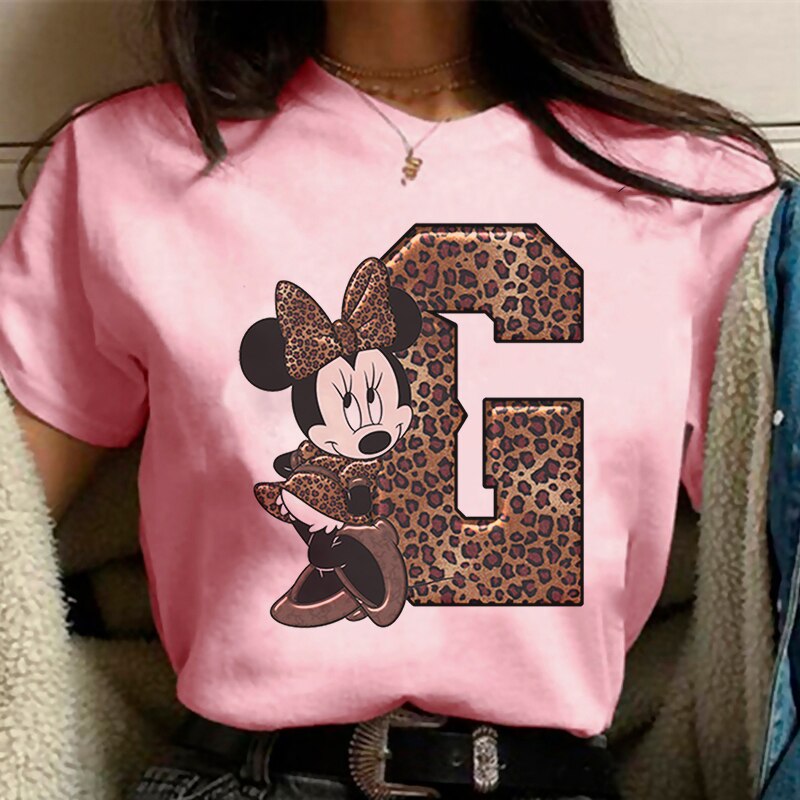 White Tshirts Minnie Mouse Font A B C D E F G Short Sleeve