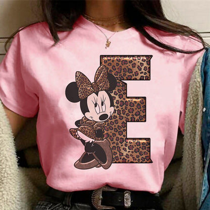 White Tshirts Minnie Mouse Font A B C D E F G Short Sleeve