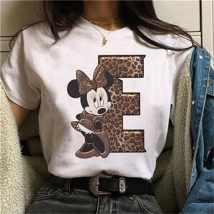 White Tshirts Minnie Mouse Font A B C D E F G Short Sleeve