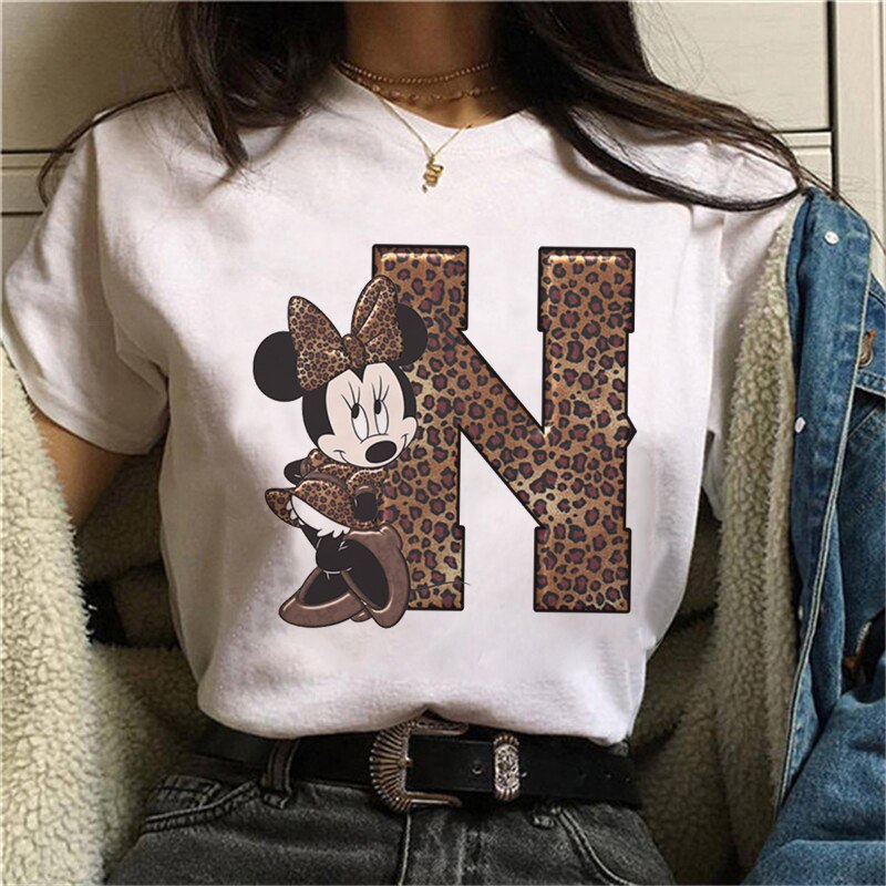 White Tshirts Minnie Mouse Font A B C D E F G Short Sleeve