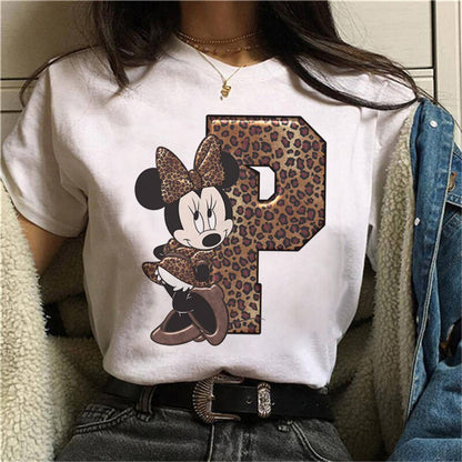 White Tshirts Minnie Mouse Font A B C D E F G Short Sleeve