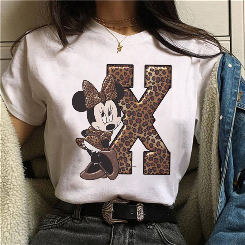 White Tshirts Minnie Mouse Font A B C D E F G Short Sleeve