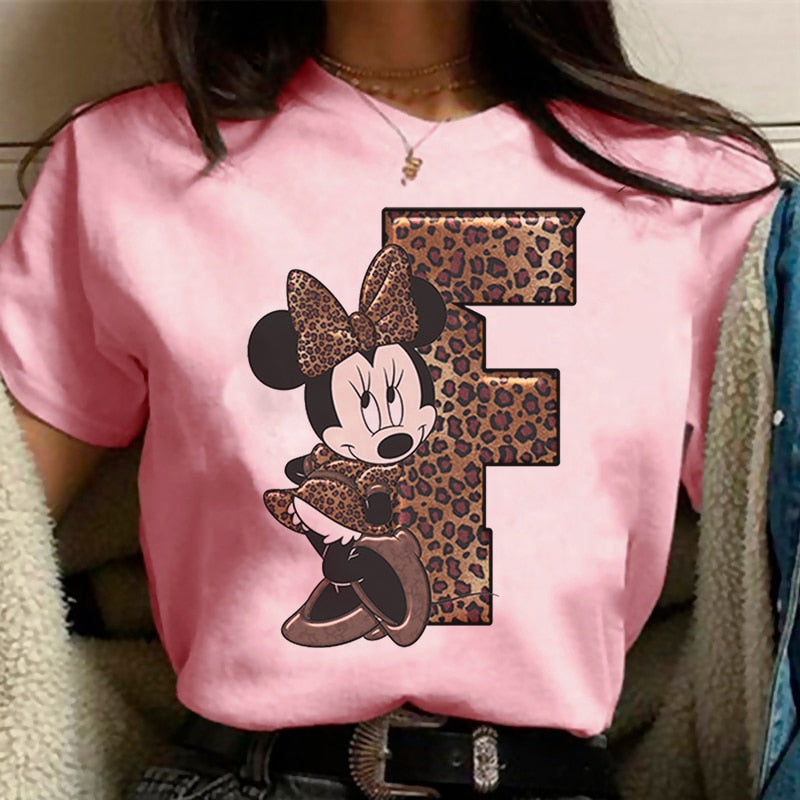 White Tshirts Minnie Mouse Font A B C D E F G Short Sleeve