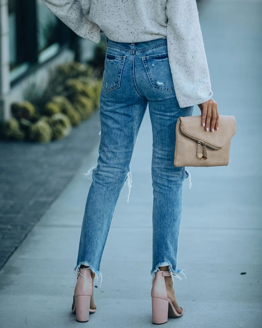 Women Loose Casual Street Wear Wash Blue Denim Pants