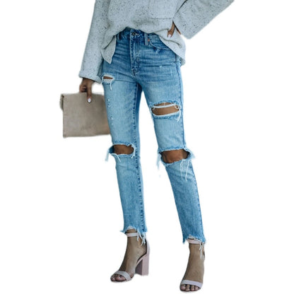 Women Loose Casual Street Wear Wash Blue Denim Pants