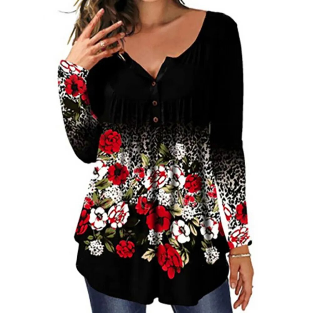 Floral Printed Knit Tunic Blouses