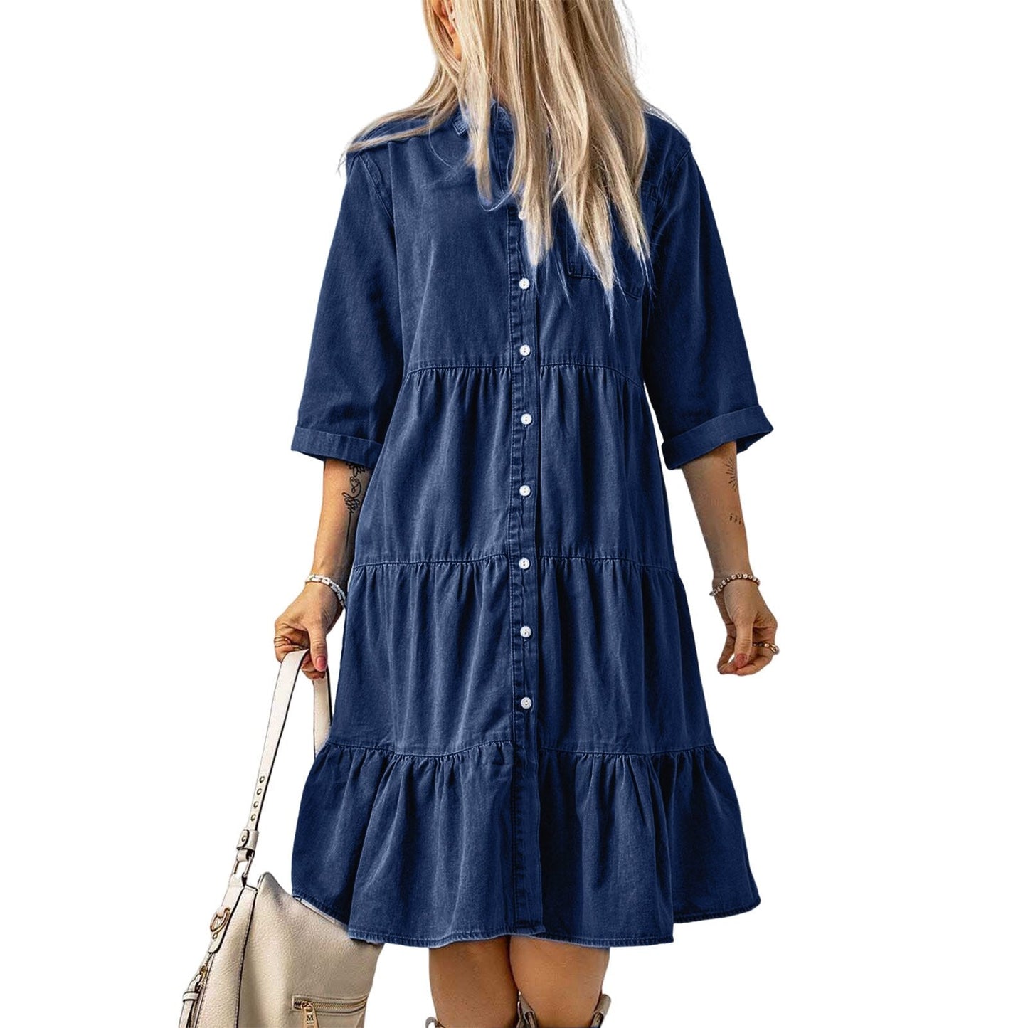 Classic Blue Denim Midi Dress