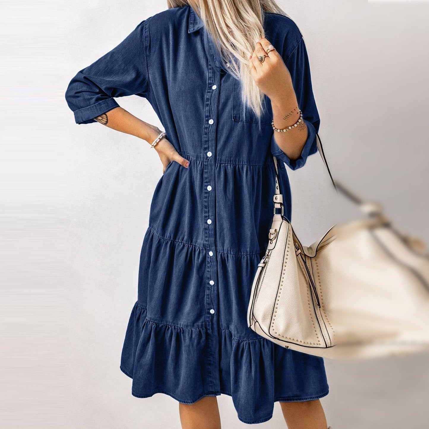 Classic Blue Denim Midi Dress