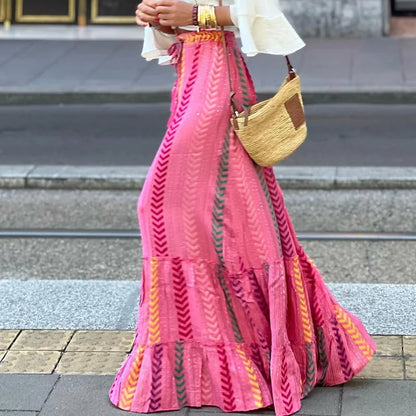 Elegant High Waist Vintage Patterned Print Boho Long Maxi Skirts
