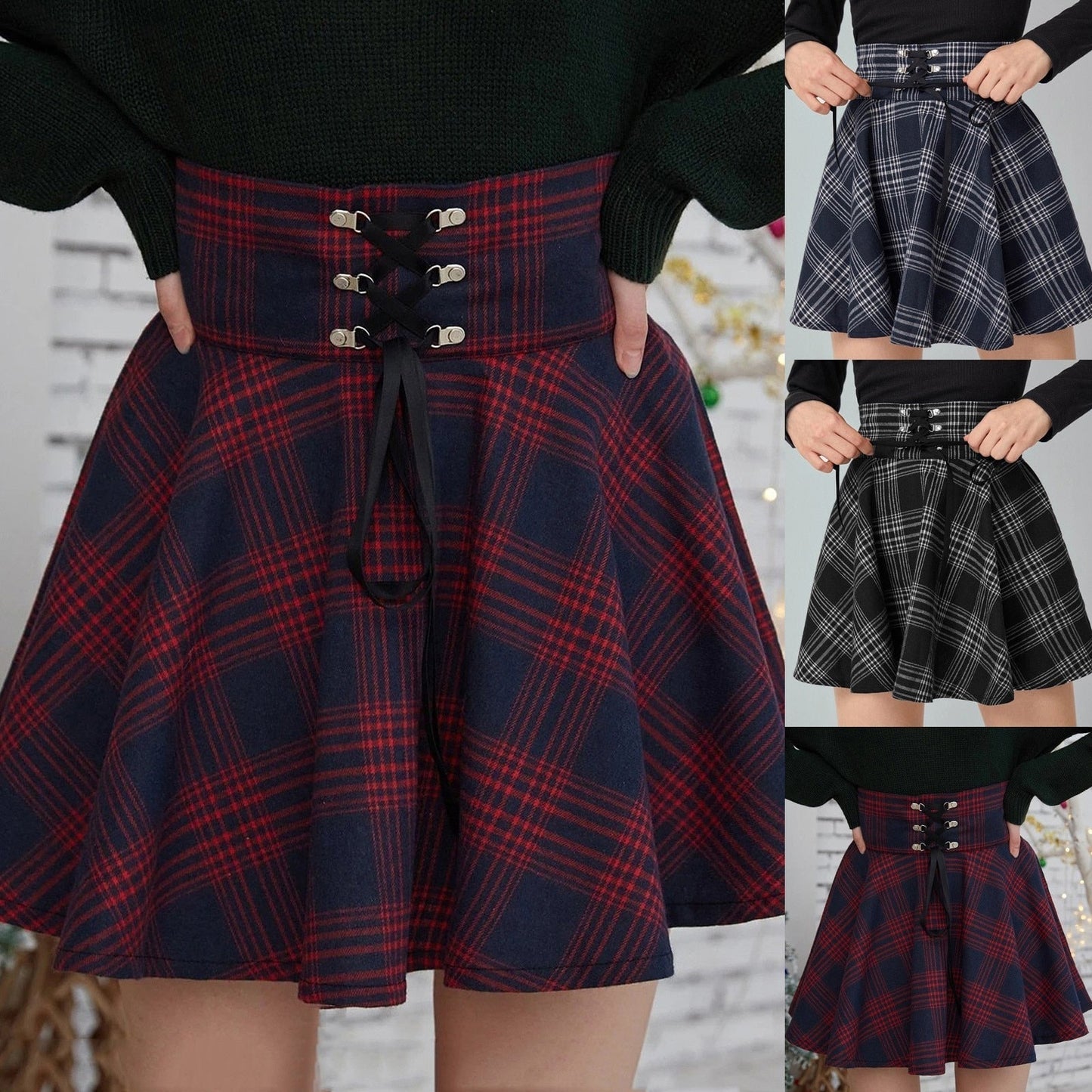 Gothic Punk Plaid Zipper Mini Skirt