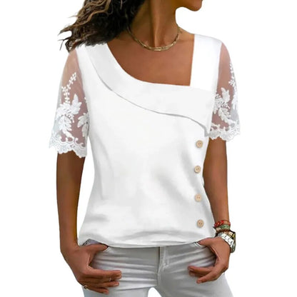 Elegant Lace Asymmetrical Neck Blouses