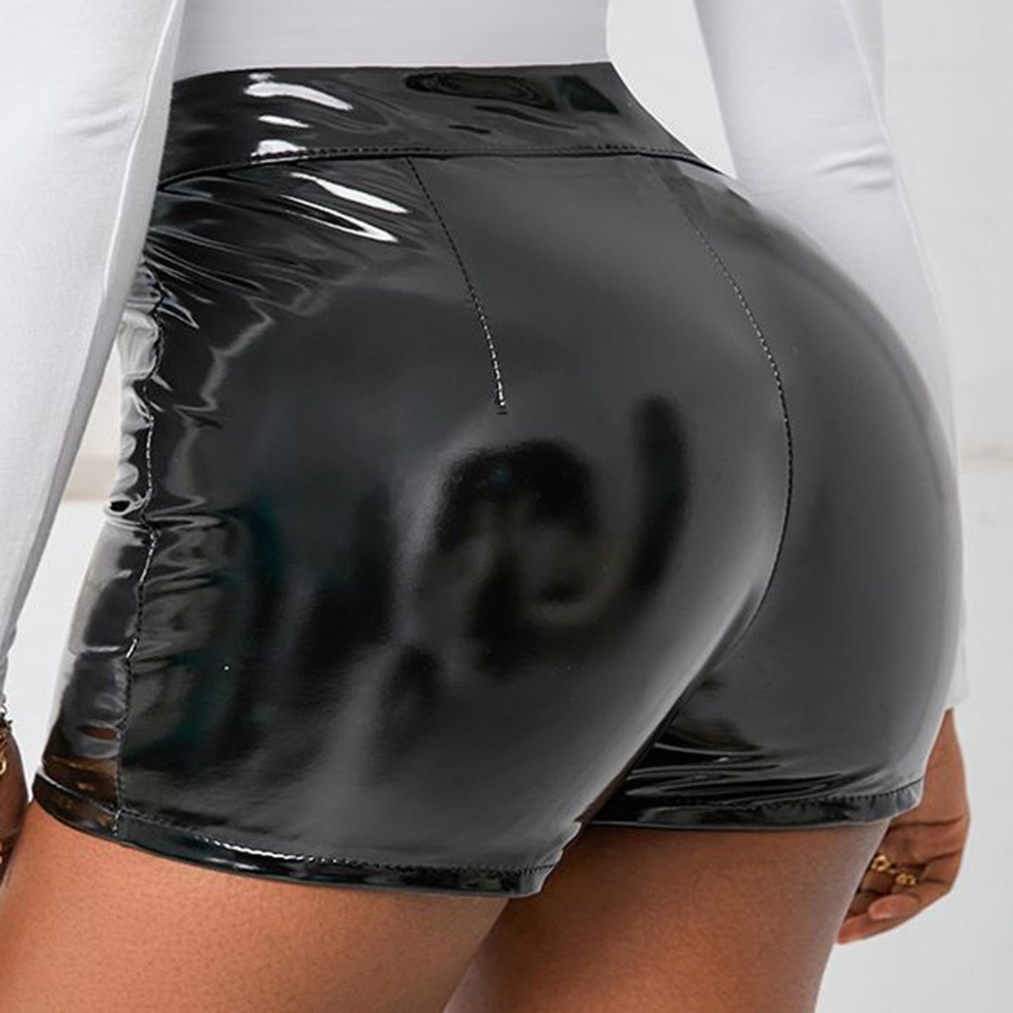 Elastic Black Leather Soft Shorts