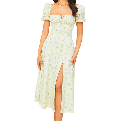 Elegant Floral Square Neck Midi Dress