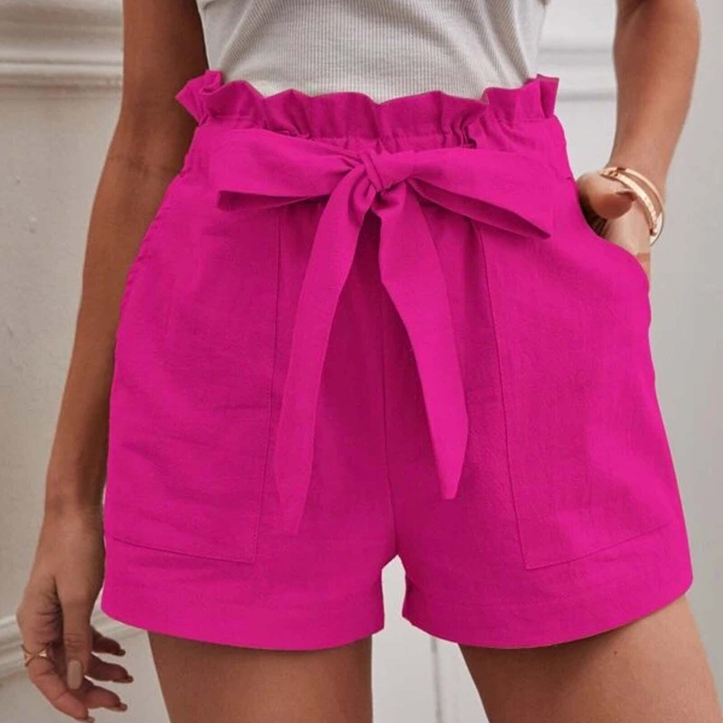 High Waist Pure Color Loose Casual Short