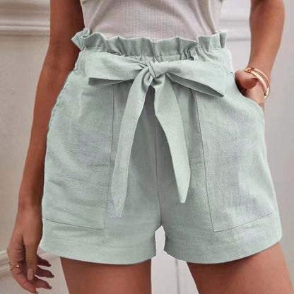 High Waist Pure Color Loose Casual Short