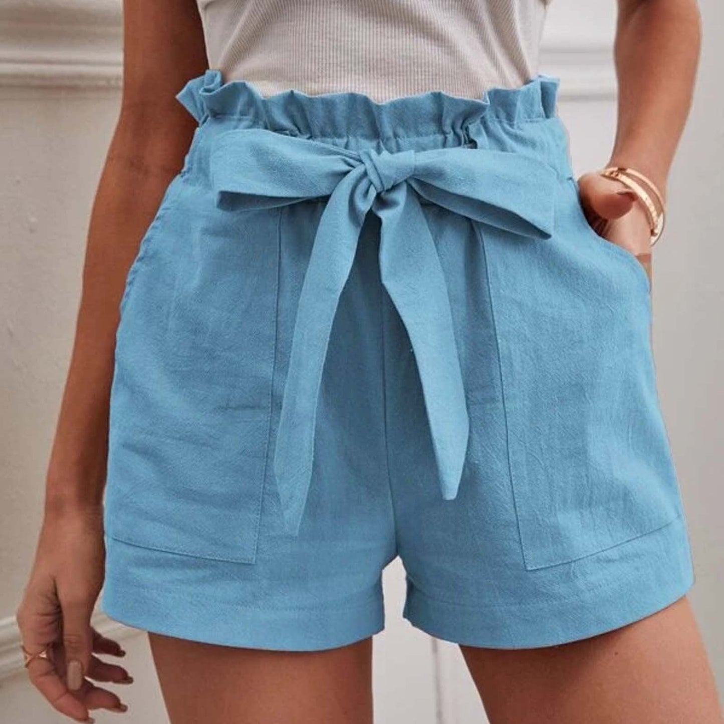 High Waist Pure Color Loose Casual Short