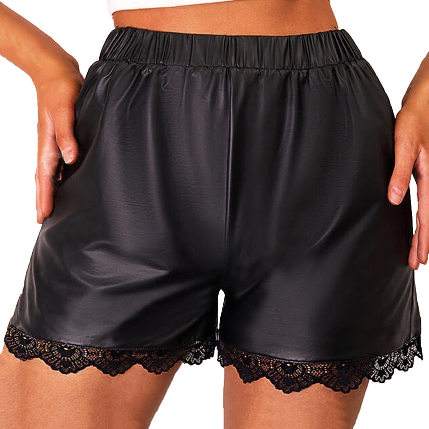 Sexy Lace Faux Leather Shorts