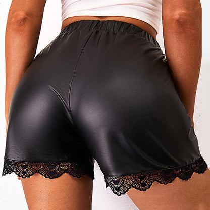 Sexy Lace Faux Leather Shorts