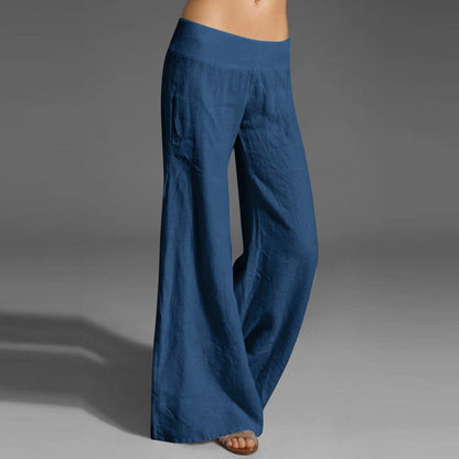 Solid Cotton Drawstring Casual Long Pants